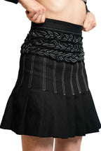 Braided Waist Denim Skort – Deconstructed Pleat | VybTheory