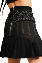 Braided Waist Denim Skort – Deconstructed Pleat | VybTheory