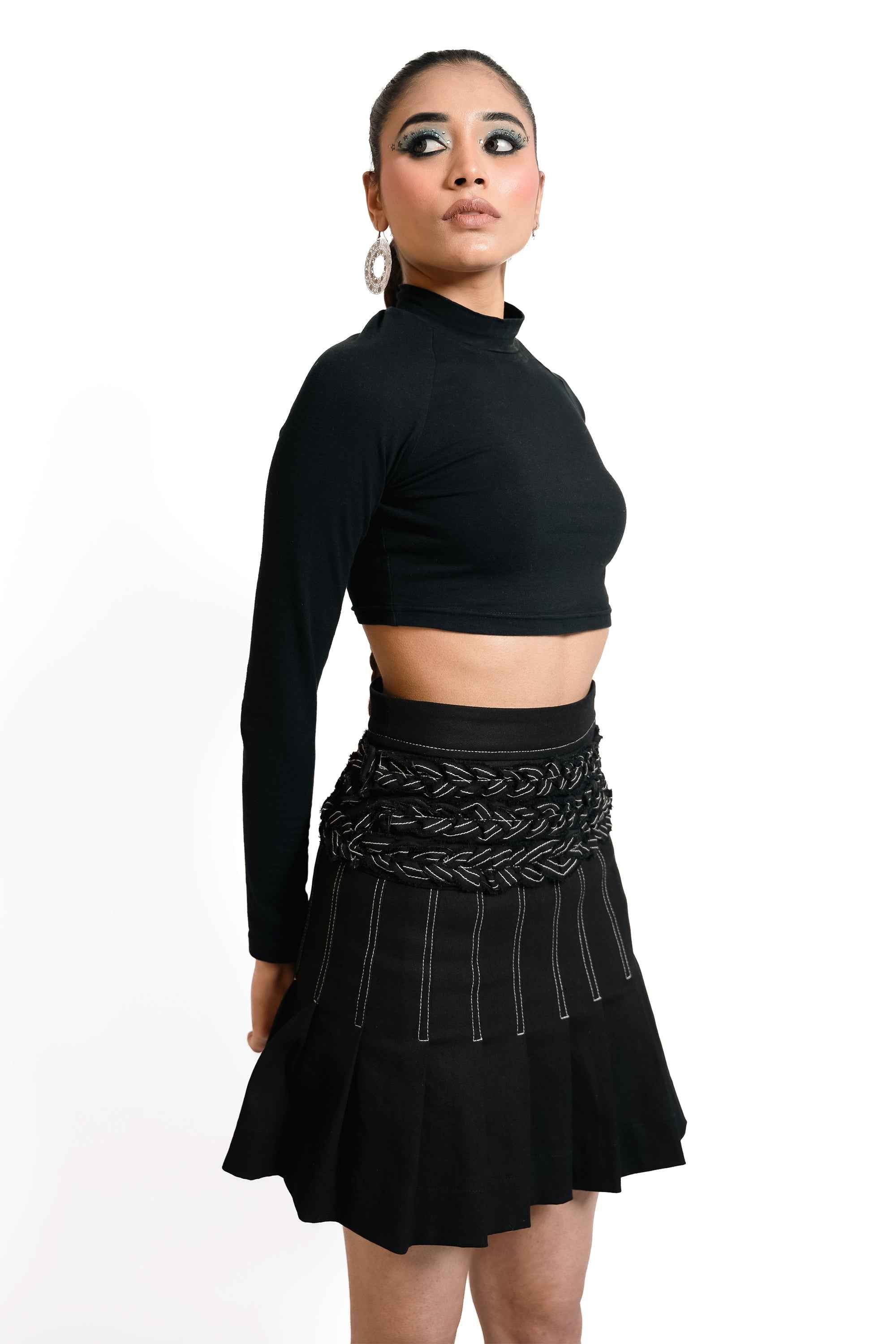 Braided Waist Denim Skort – Deconstructed Pleat | VybTheory
