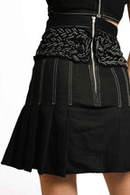 Braided Waist Denim Skort – Deconstructed Pleat | VybTheory