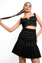 Braided Waist Denim Skort – Deconstructed Pleat | VybTheory