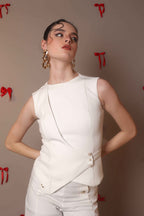 Sculpted Pearl Button Top – White - Vybtheory