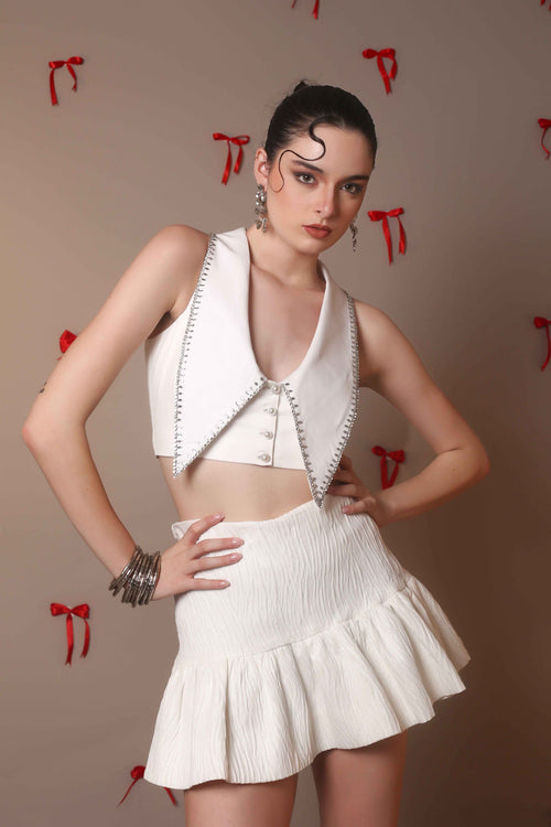 Bead Edge Waistcoat Bralette – Ivory Sharp Cut - Vybtheory