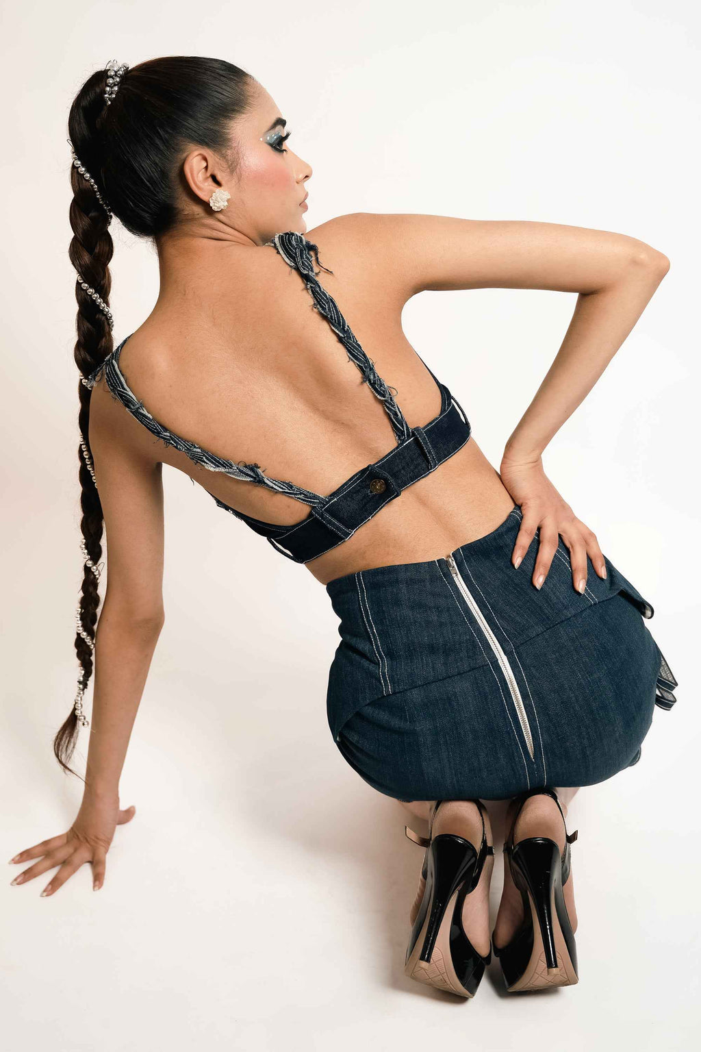 Deconstructed Denim Strap Bralette – Utility Sculpt | VybTheory