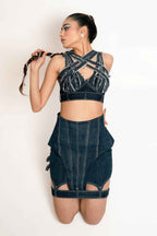 Deconstructed Denim Strap Bralette – Utility Sculpt | VybTheory