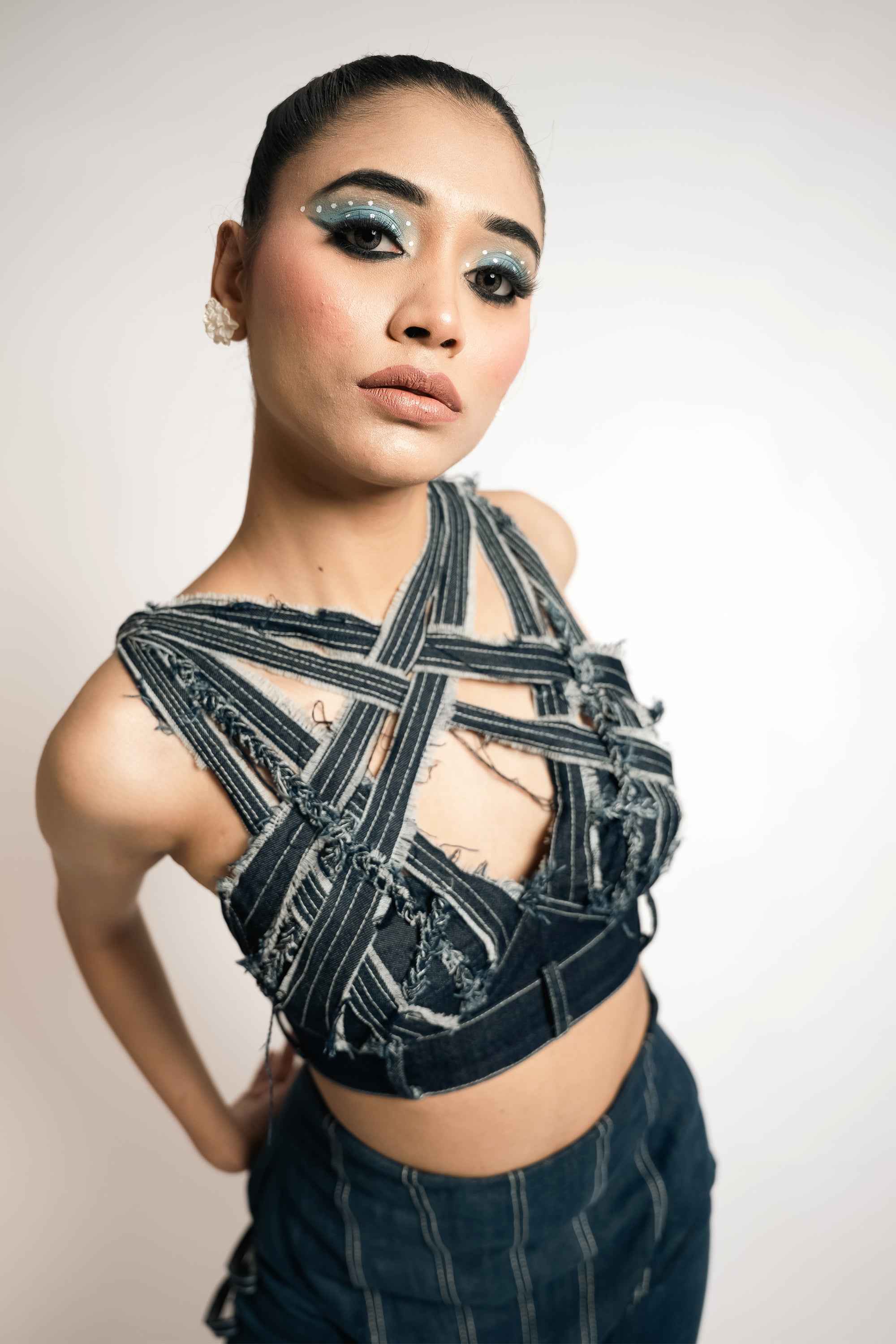 Deconstructed Denim Strap Bralette – Utility Sculpt | VybTheory