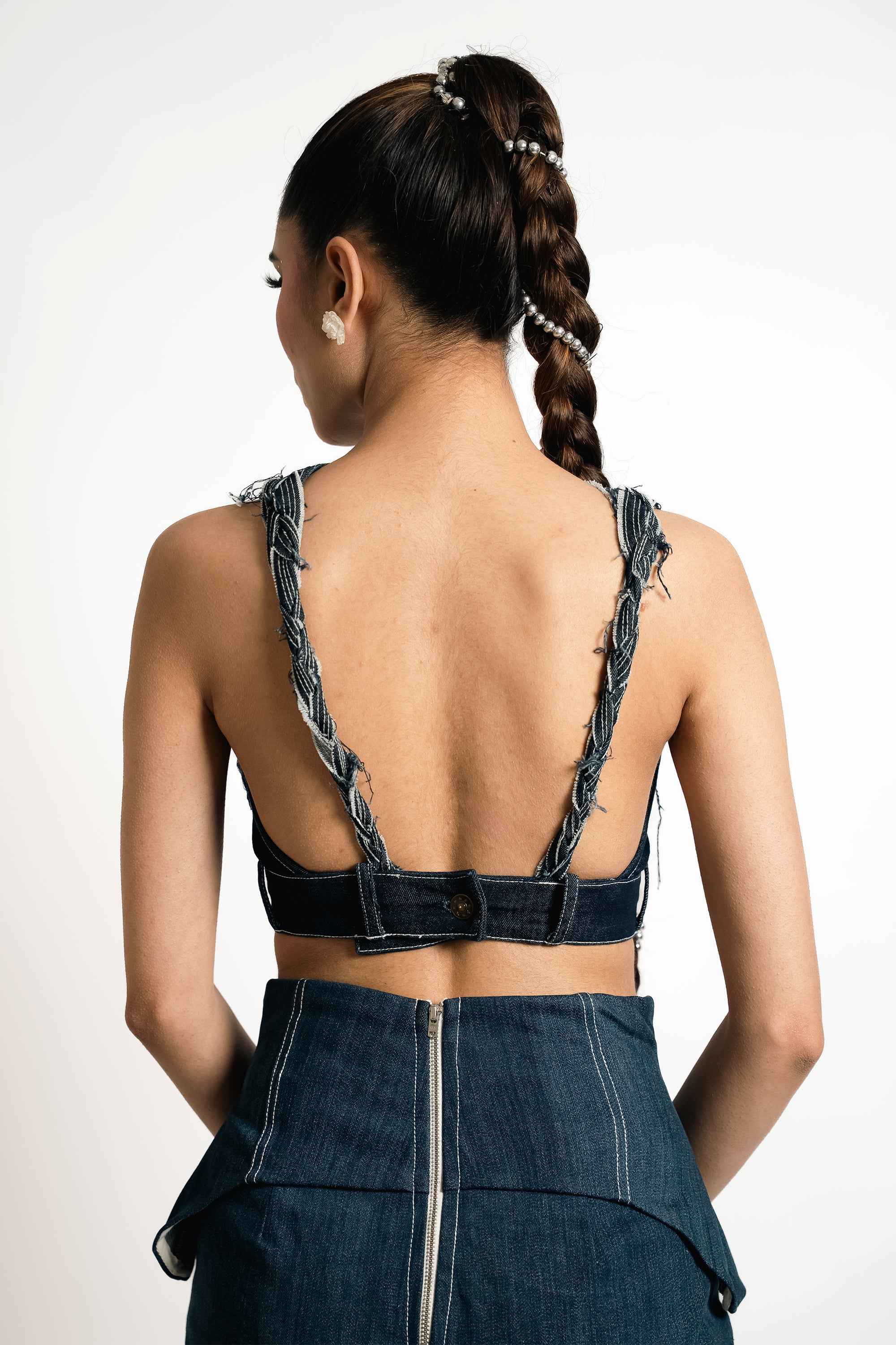 Deconstructed Denim Strap Bralette – Utility Sculpt | VybTheory