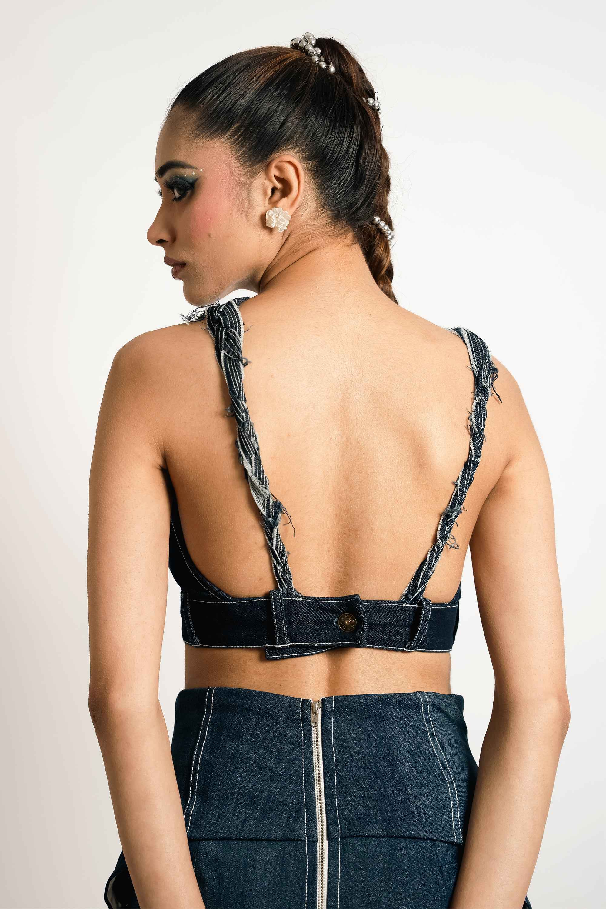 Deconstructed Denim Strap Bralette – Utility Sculpt | VybTheory