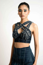 Deconstructed Denim Strap Bralette – Utility Sculpt | VybTheory