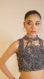 Braided Denim Sculptural Crop Top – Deconstructed Statement | VybTheory