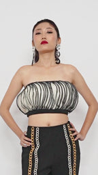 Eclipse Ruffle Bandeau Top – Ivory & Noir Contrast | VybTheory